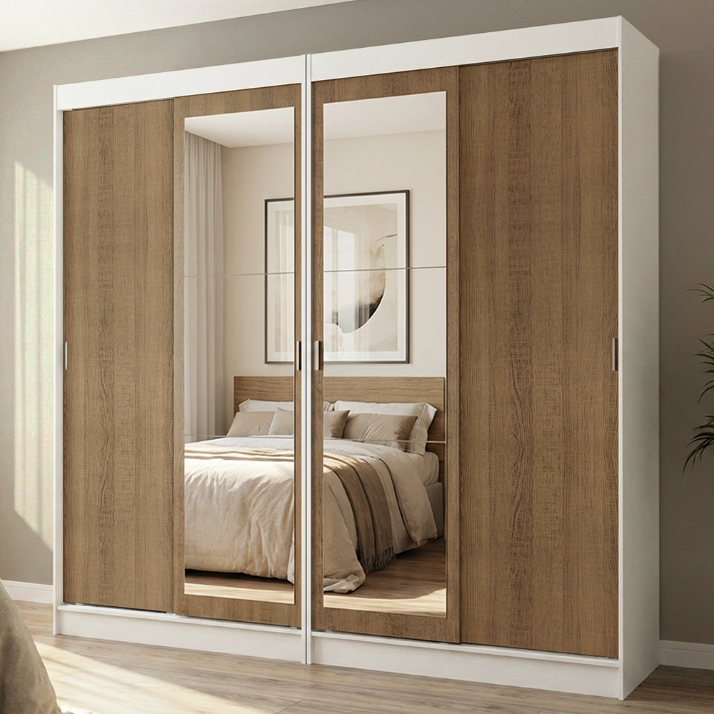 Conjunto de 2 Clósets 4 Puertas Corredizas con 2 Espejos Blanco/Marrón Tokio Madesa