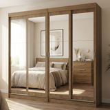 Conjunto de 2 Clósets 4 Puertas Corredizas con 4 Espejos Marrón Tokio Madesa