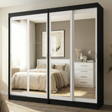 Conjunto de 2 Clósets 4 Puertas Corredizas con 4 Espejos Negro/Blanco Tokio Madesa