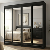 Conjunto de 2 Clósets 4 Puertas Corredizas con 4 Espejos Negro Tokio Madesa