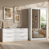 Conjunto de Recámara Individual con Clóset 2 Puertas con Espejos y Cómoda Blanco Madesa