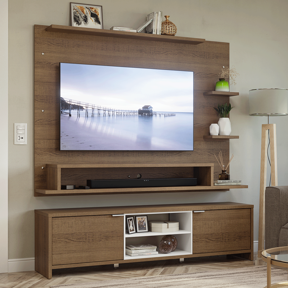 Mueble con Panel para TV hasta 60 Pulgadas 180 cm Marrón/Blanco Metz Madesa