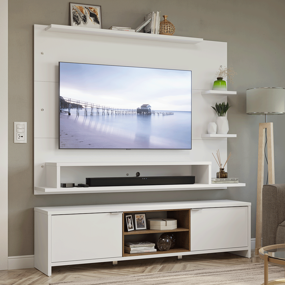 Mueble con Panel para TV hasta 60 Pulgadas 180 cm Blanco/Marrón Metz Madesa