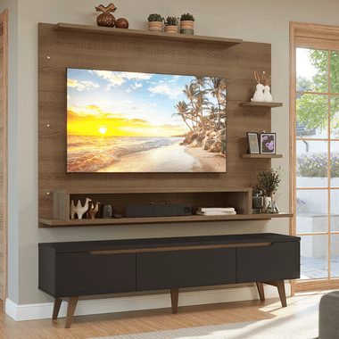 Kit Panel para TV hasta 60 Pulgadas y Rack 180 cm Marrón/Negro Reims Madesa