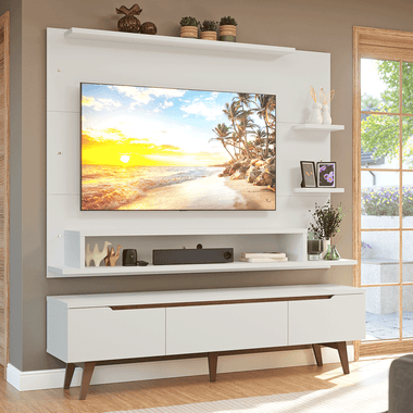 Kit Panel para TV hasta 60 Pulgadas y Rack 180 cm Blanco/Marrón Reims Madesa
