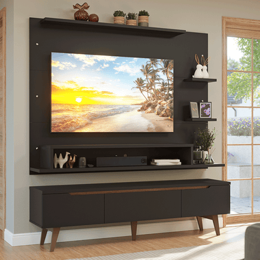 Kit Panel para TV hasta 60 Pulgadas y Rack 180 cm Negro/Marrón Reims Madesa