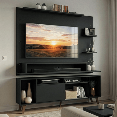 Kit Panel para TV hasta 60 Pulgadas y Rack 180 cm Negro/Marrón Cancun Madesa