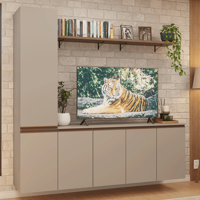 Rack para TV hasta 70 pulgadas flotante + repisa de 200 cm, Crema Nice 01