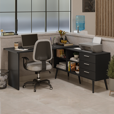 Escritorio Esquinero 302 cm 3 Cajones Negro Madesa