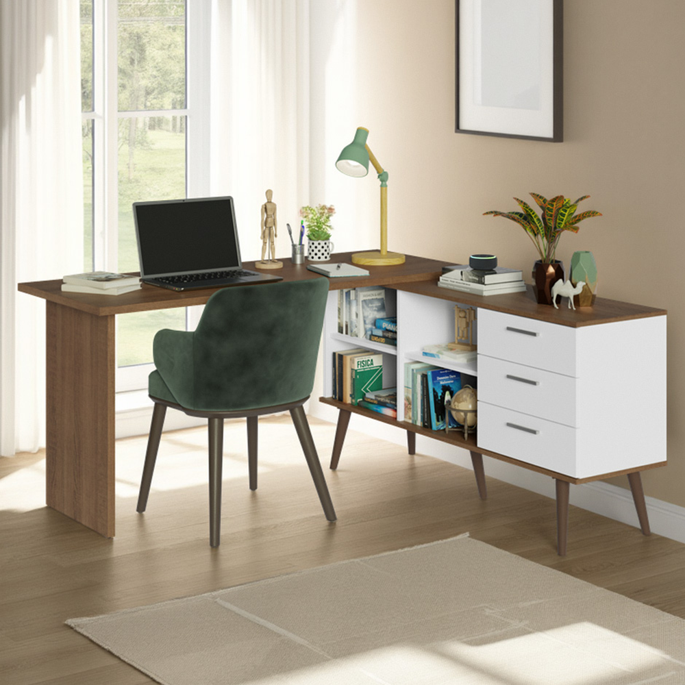 Escritorio de Estudio Esquinero 3 Cajones Blanco Lisboa Madesa