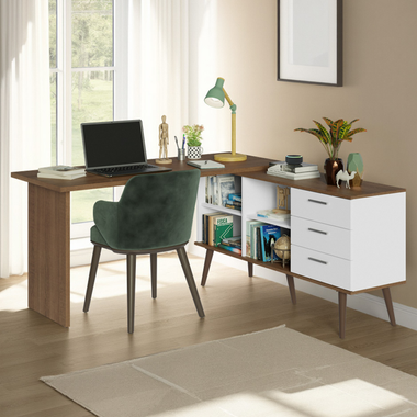 Escritorio Esquinero 302 cm 3 Cajones Blanco/Marrón Madesa