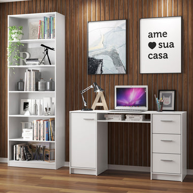 Kit Escritorio y Estante Multiuso Blanco Madesa