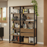 Estante Armario Multiuso para Escritorio 129cm 9 Repisas 2 Gavetas Marrón/Negro Madesa