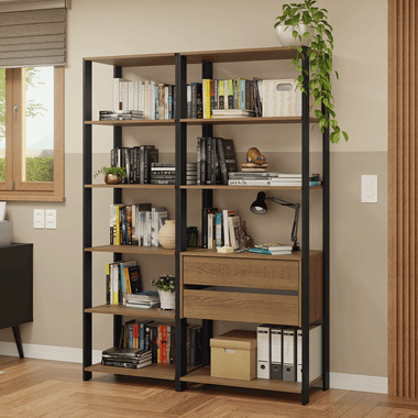 Estante Armario Multiuso para Escritorio 129cm 9 Repisas 2 Gavetas Marrón/Negro Madesa