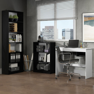 Kit Escritorio Estante Multiuso y Estante Librero Negro/Blanco Madesa