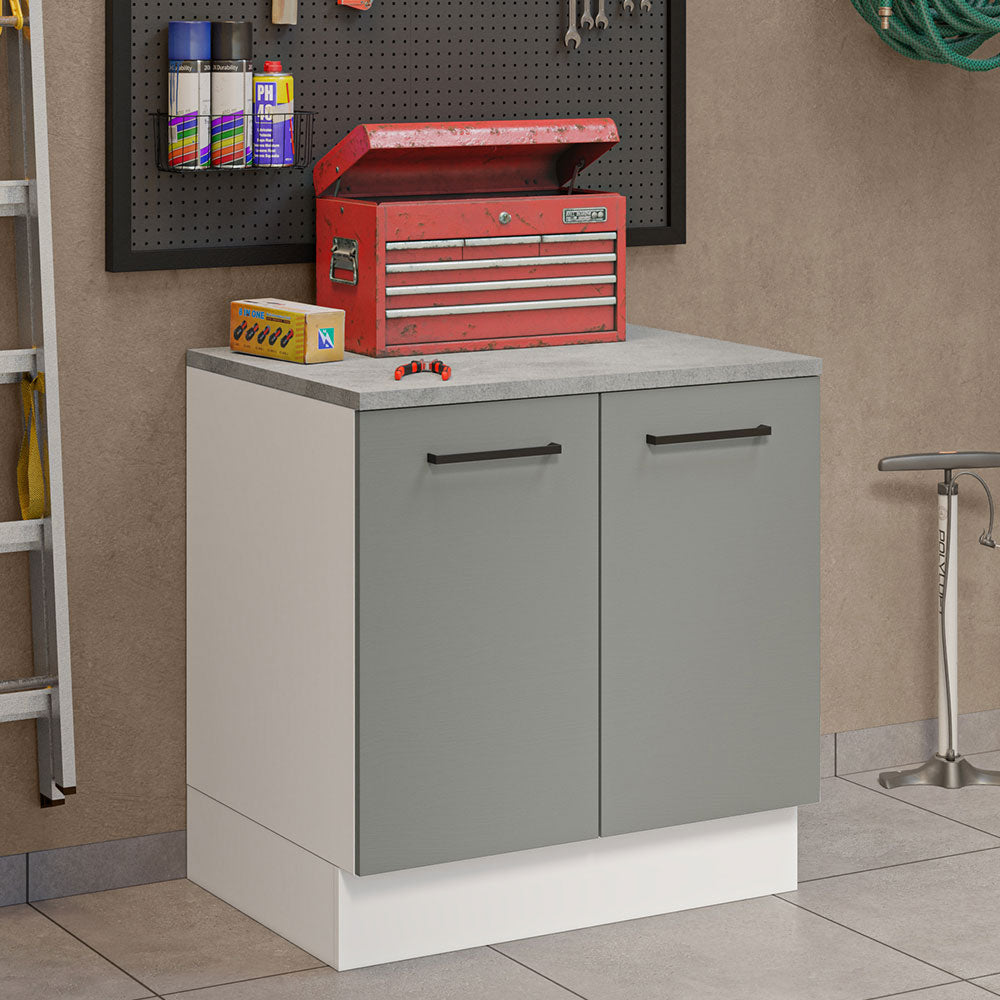Gabinete Bajo Multiuso 80 cm 2 Puertas Blanco/Gris Agata Madesa