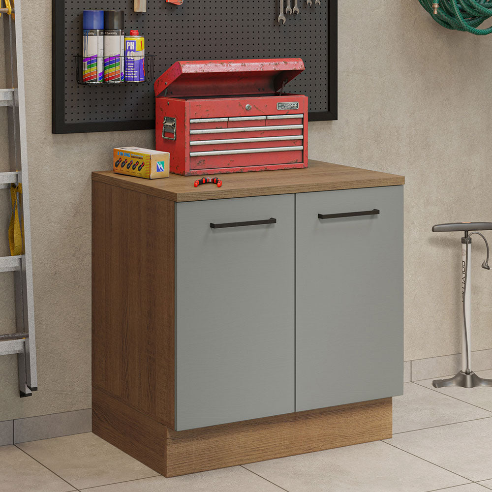Gabinete Bajo Multiuso 80 cm 2 Puertas Marrón/Gris Agata Madesa