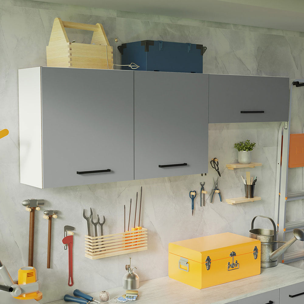 Kit con 2 Gabinetes Superiores 3 Puertas Blanco/Gris Agata