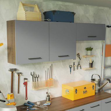 Kit 2 Gabinetes Superiores 200 cm 3 Puertas Marrón/Gris Agata Madesa