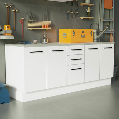 Kit 2 Gabinetes Bajos Multiuso 200 cm 4 Puertas 3 Cajones Blanco Agata Madesa