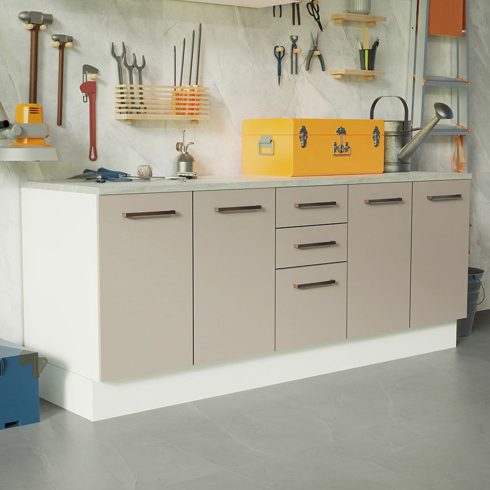 Kit 2 Gabinetes Bajos Multiuso 200 cm 4 Puertas 3 Cajones Blanco/Crema Agata Madesa
