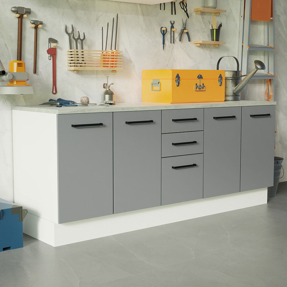 Kit 2 Gabinetes Bajos Multiuso 200 cm 4 Puertas 3 Cajones Blanco/Gris Agata Madesa