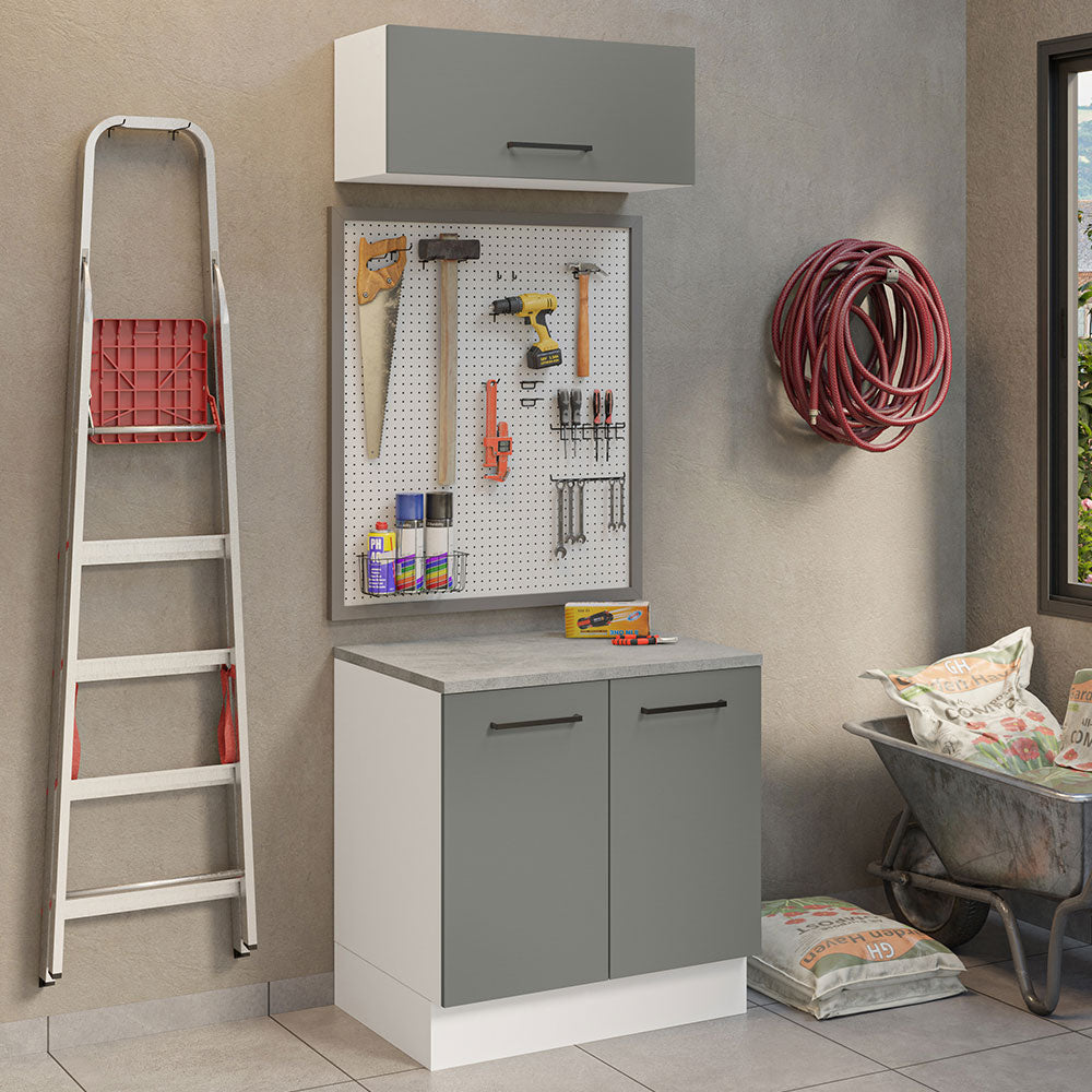 Kit Gabinete Bajo y Gabinete Superior Multiuso 80 cm Blanco/Gris Agata Madesa