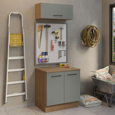 Kit Gabinete Bajo y Gabinete Superior Multiuso 80 cm Marrón/Gris Agata Madesa