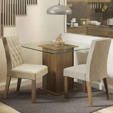 Conjunto de Comedor con Encimera Vidrio 2 Sillas Marrón/Imperial Ceci Madesa