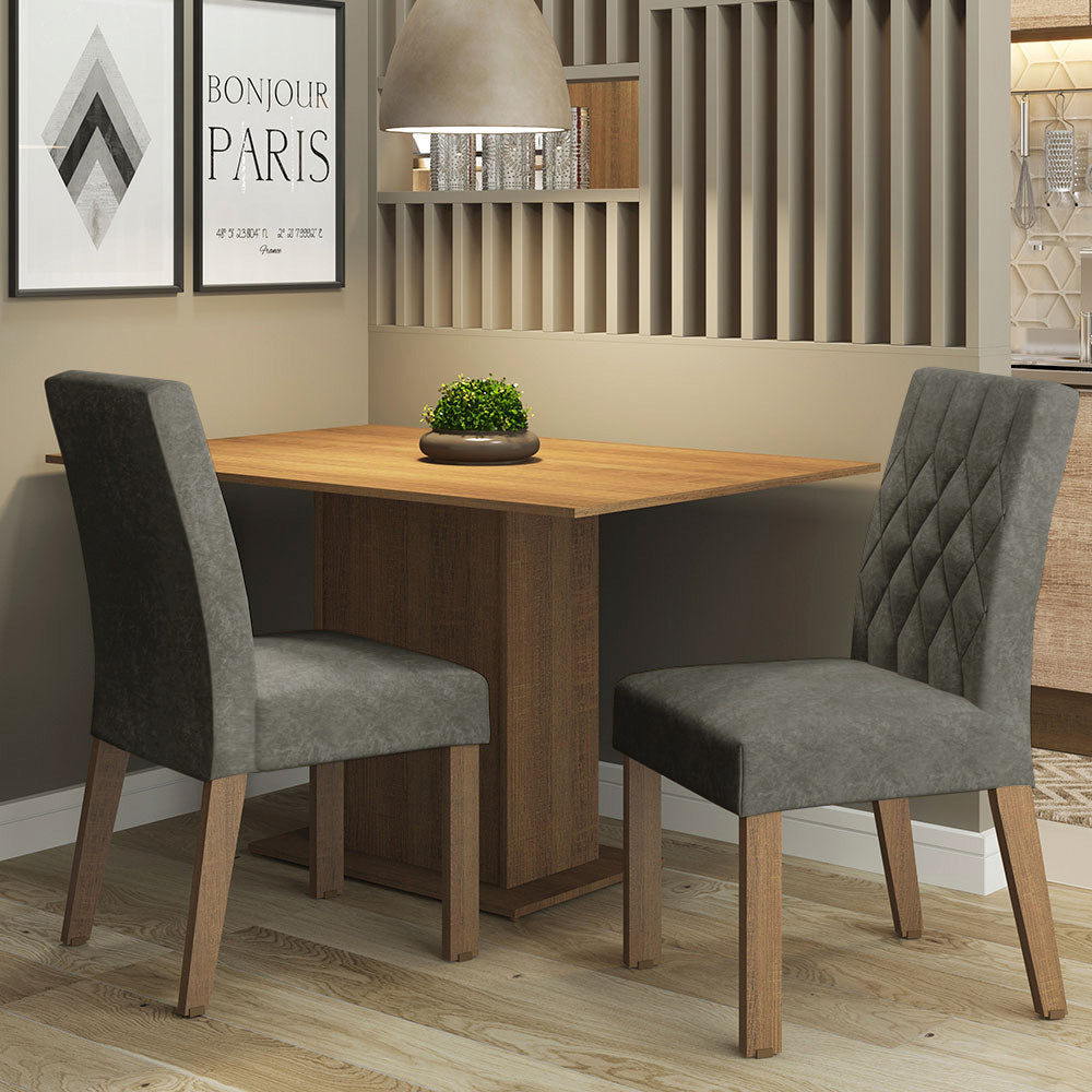 Conjunto de Comedor con Encimera Vidrio 2 Sillas Marrón/Silver Tainá Madesa