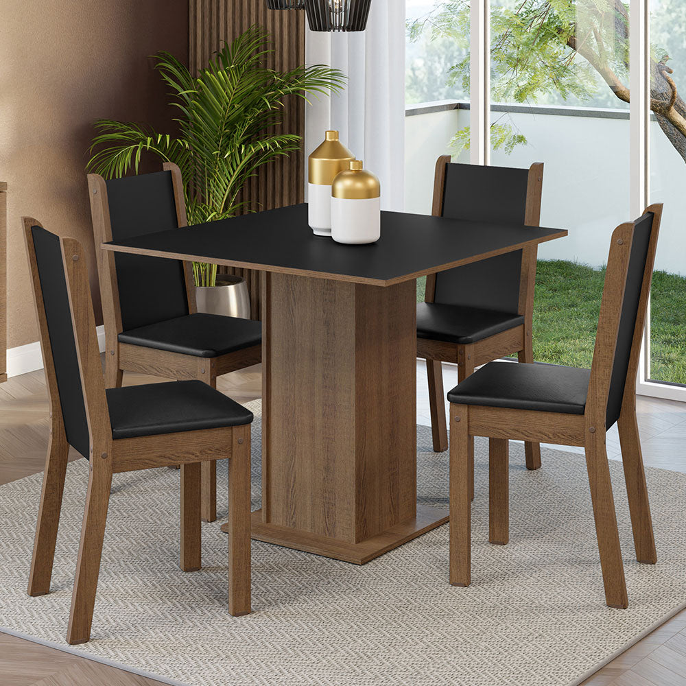 Juego de Comedor Alana Mesa Encimera de Madera con 4 Sillas Marrón/Negro