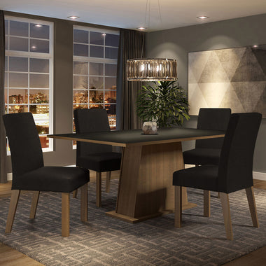 Conjunto de Comedor 4 Sillas Marrón/Negro/Oxford Flavia Madesa