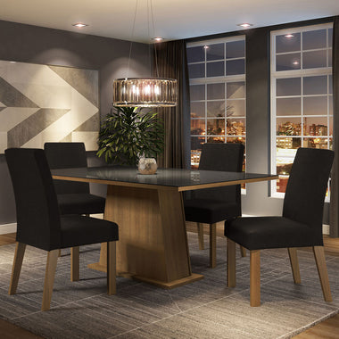 Conjunto de Comedor con Encimera Vidrio 4 Sillas Marrón/Negro/Oxford Sabrina Madesa