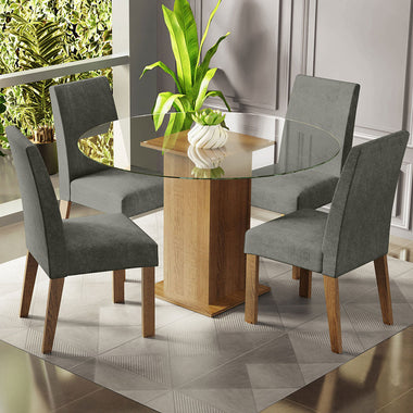 Conjunto de Comedor con Encimera Vidrio Circular 4 Sillas Marrón/Silver Mile Madesa