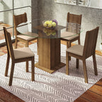 Conjunto de Comedor con Encimera Vidrio Circular 4 Sillas Marrón/Beige Paula Madesa