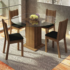 Conjunto de Comedor con Encimera Vidrio Circular 4 Sillas Marrón/Negro Paula Madesa