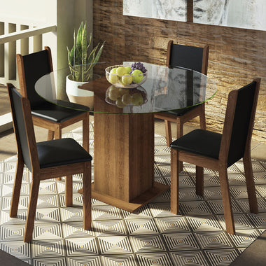 Conjunto de Comedor con Encimera Vidrio Circular 4 Sillas Marrón/Negro/Negro Madu Madesa