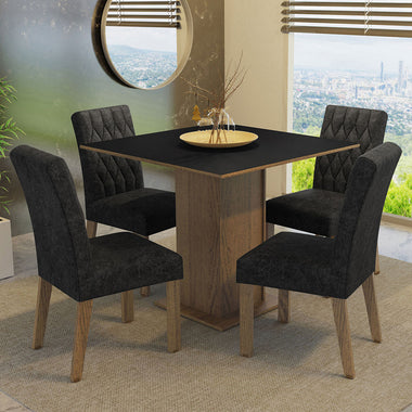Conjunto de Comedor 4 Sillas Marrón/Negro/Oxford Livia Madesa