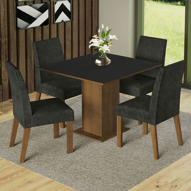 Conjunto de Comedor 4 Sillas Marrón/Negro/Oxford Karina Madesa