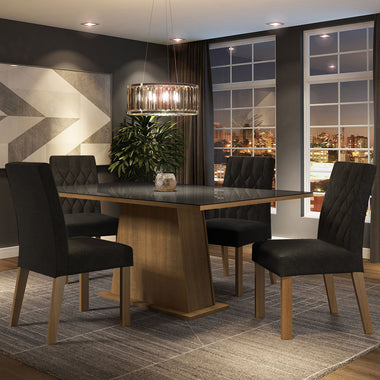 Conjunto de Comedor con Encimera Vidrio 4 Sillas Marrón/Negro/Oxford Aryeli Madesa