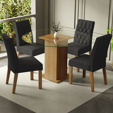 Conjunto de Comedor con Encimera Vidrio Circular 4 Sillas Marrón/Oxford Irene Madesa