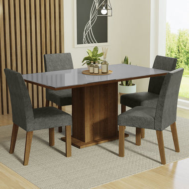 Conjunto de Comedor con Encimera Vidrio 4 Sillas Marrón/Gris/Silver Avril Madesa