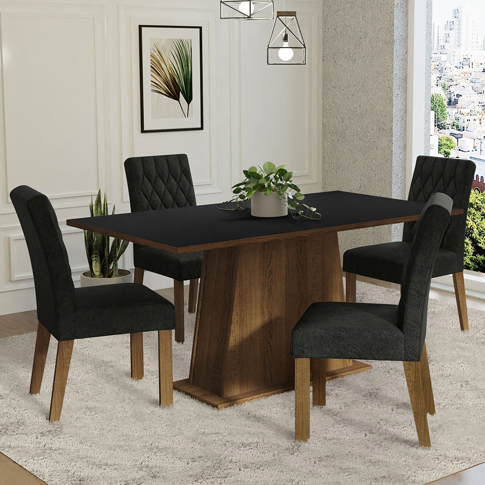 Juego de Comedor Mesa con Encimera de Madera 4 Sillas Marrón/Negro/Oxford Ashley Madesa