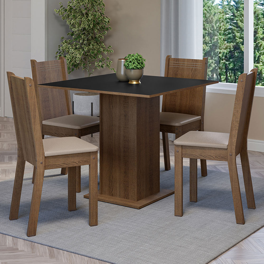 Juego de Comedor Mesa Encimera de Madera 4 Sillas Marrón/Negro/Sintético Beige Samara