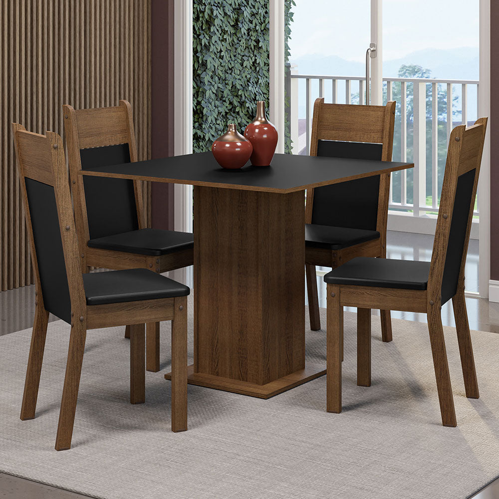 Juego de Comedor Mesa Encimera de Madera 4 Sillas Marrón/Negro Claire