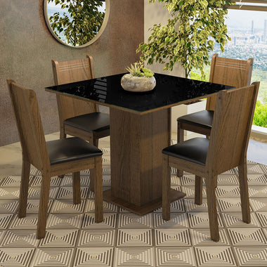Conjunto de Comedor con Encimera Vidrio 4 Sillas Marrón/Negro Perla Madesa