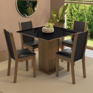 Conjunto de Comedor con Encimera Vidrio 4 Sillas Marrón/Negro Tifani Madesa