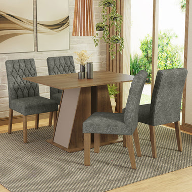 Conjunto de Comedor 4 Sillas Marrón/Crema/Silver Gisele Madesa