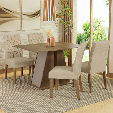 Conjunto de Comedor 4 Sillas Marrón/Crema/Imperial Gisele Madesa