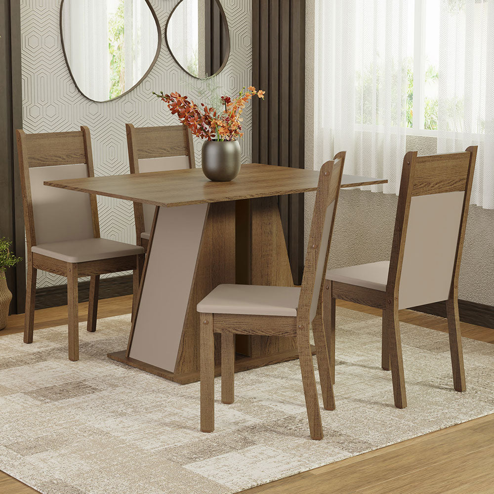 Juego de Comedor Mesa Encimera de Madera 4 Sillas Marrón/Crema/Beige Angel